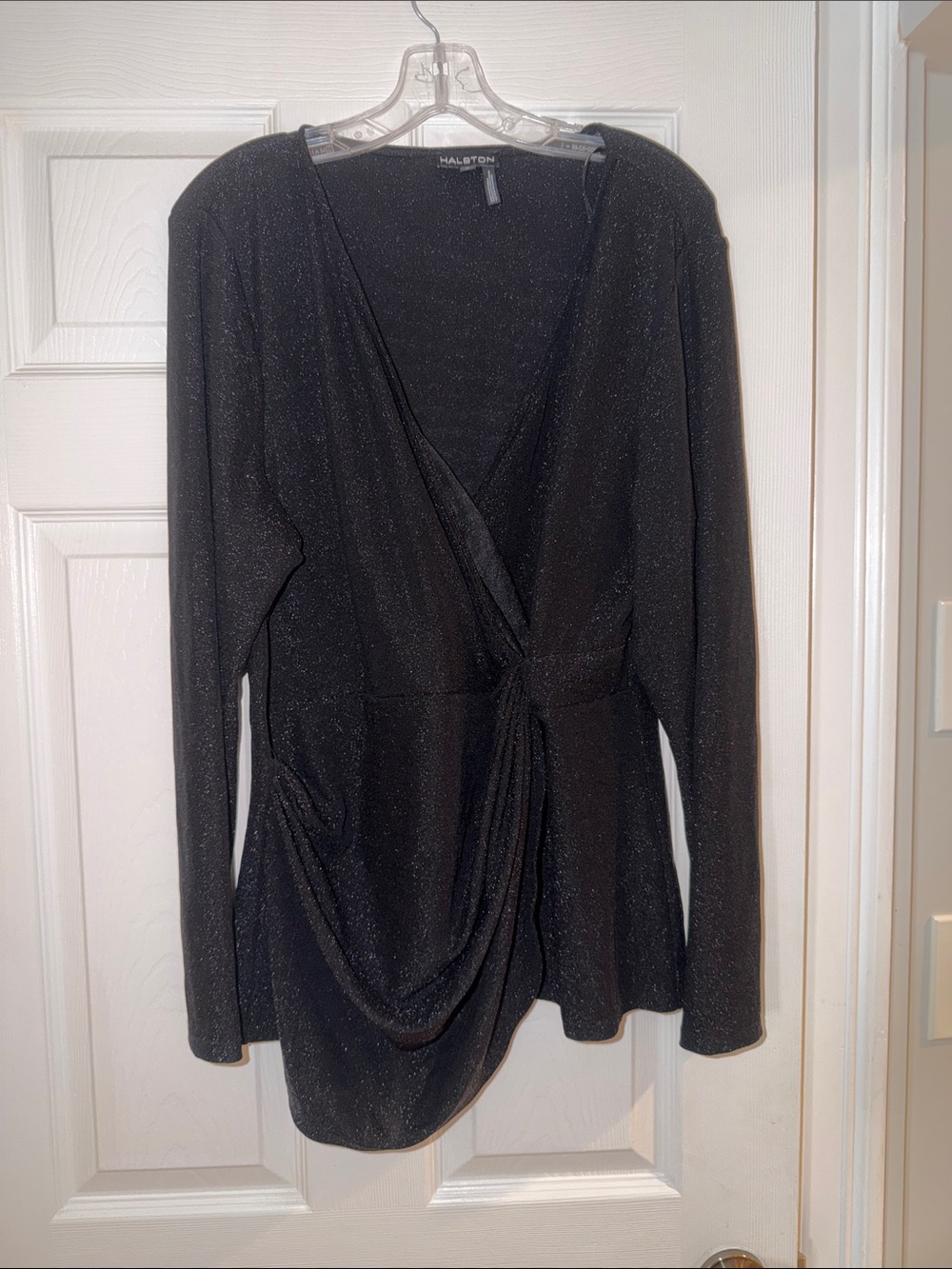Halston Heritage Black Sparkle Draped Wrap Blouse